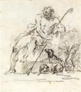 Un Berger Drape Assis Avec Deux Chiens by Sebastiano Ricci