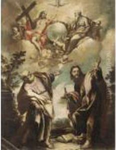 Saint Peter And Saint Paul, With The Celestial Host Above by Sebastiano Ricci