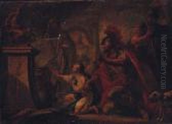 A Roman Warrior And A Boy Before A Sacrificial Altar - view 1