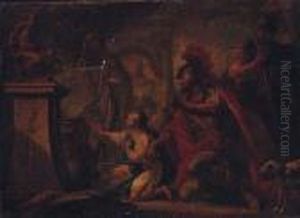 A Roman Warrior And A Boy Before A Sacrificial Altar