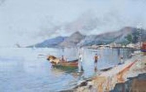 Bringing In The Catch, The Bay Of Naples by Oscar Ricciardi