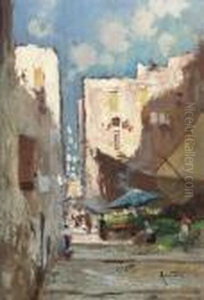 A Sunlit Italian Street Market - view 1