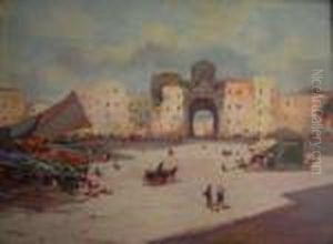 Porta Capuana A Napoli Con Personaggi E Mercato by Oscar Ricciardi