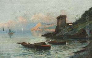 Ships Off The Amalfi Coast At Sunset by Oscar Ricciardi