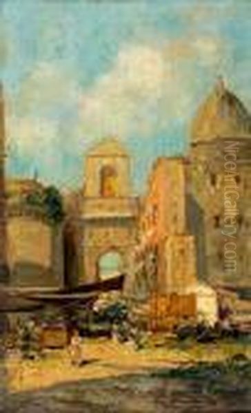 A Market Scene Outside A Town Gate - view 1