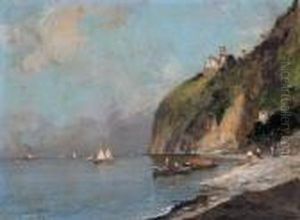 Paesaggio Costiero Con Pescatori E Barche by Oscar Ricciardi