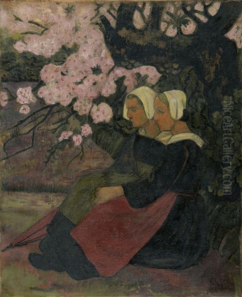 Two Breton Women under a Flowering Apple Tree - view 1