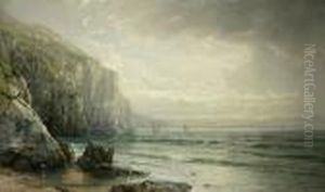 Coastal View With Soaring Birds And Distant Boats, Possibly Cornwall by William Trost Richards