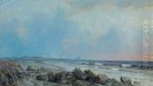 Rocky Shore With Distant Lighthouse by William Trost Richards
