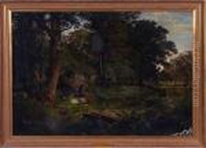 Woodland Landscape With
Trickling Rocks And Pond, Oil Onmasonite, 24" X 34", Sll "w. T.
Richards", Paint Loss Lower Right,inpaint. Artist: American, 1833-1905.
Call For Shippingquote. by William Trost Richards