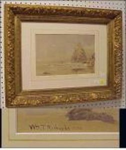 Watercolor Shore Scene With A Rocky Outcropping And Gulls by William Trost Richards