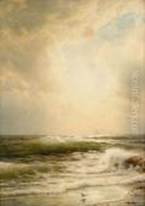 Waves Breaking On The Shore, A Ship In The Distance by William Trost Richards