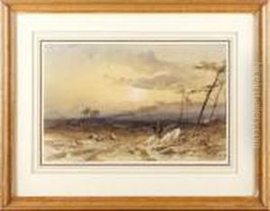 Highland Lanscape With Figures On A Road by Thomas Miles Richardson