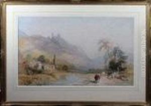 A View On The Rhine With A Watermill And Hilltop Castle by Thomas Miles Richardson