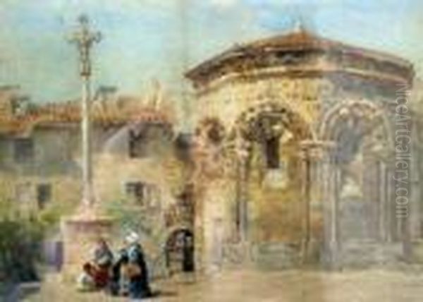 Breton Figures In A Village Square - view 1