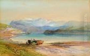 Mountainous Landscape With Lake And Boat by Thomas Miles Richardson
