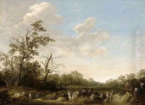 Landscape with Shepherds Playing Music 1630 by Herman Saftleven