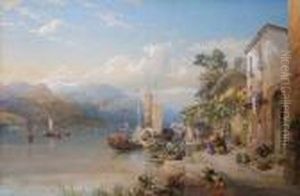 "market Boats" - Bellaggio, Lake Como by Thomas Miles Richardson