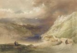 Figures On The Shore Of A Loch by Thomas Miles Richardson