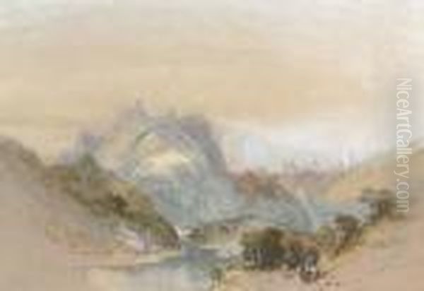 Figures On A Country Road In A Mountainous Landscape - view 1