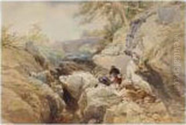 Two Anglers By A Stream - view 1
