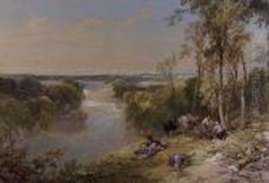 On The River Findhorn, Nr Forres, Ross-shire Hills In The Distance by Thomas Miles Richardson
