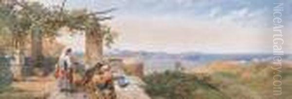 Figures In Neopolitan Dress On A
Terrace Overlooking The Bay Ofnaples From Above Pozzuoli With Nisido
And Capri Beyond - view 1