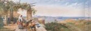 Figures In Neopolitan Dress On A
Terrace Overlooking The Bay Ofnaples From Above Pozzuoli With Nisido
And Capri Beyond by Thomas Miles Richardson