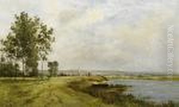 Riverscape With Small Town Church In Distance - view 1