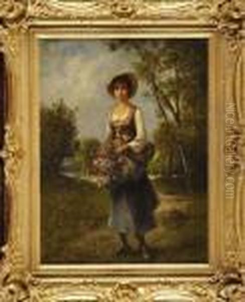 Jeune Fille Au Panier De Fleurs - view 1