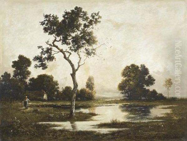 Landschaft Mit Bauerin Und Teich. - view 1