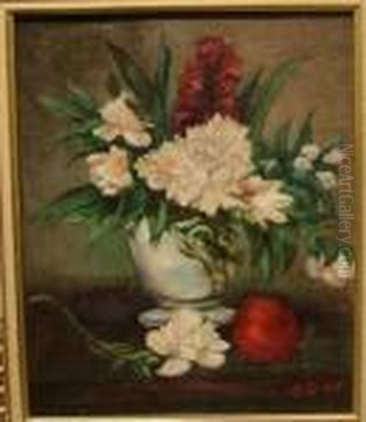 Bouquet De Fleurs Et Pomme Sur Une Table - view 1