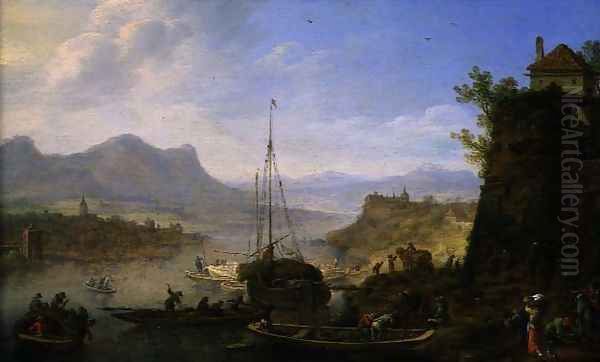 Rhenish Landscape with a Haybarge Moored by a Landing Stage, 1665 - view 1