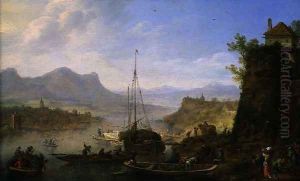 Rhenish Landscape with a Haybarge Moored by a Landing Stage, 1665