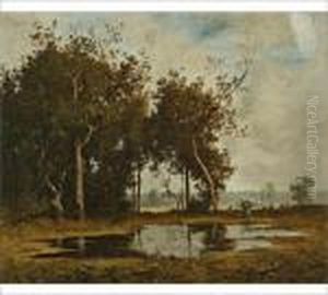 Woman By A Forest Pond by Leon Richet