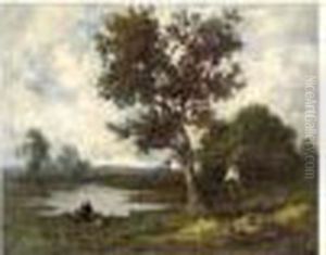 Lavandiere Pres D'une Chaumiere Au Bord D'une Mare Lavandiere Pres D'une Chaumiere Au Bord D'une Mare