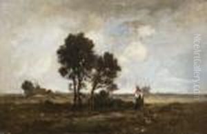 Reisigsammlerin Bei Einer
Baumgruppe In Weiter Landschaft. by Leon Richet