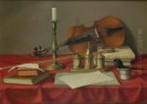 A Table Still Life With Violin by Leon Richet