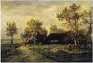 Paysannes Aux Abords D'une Chaumiere by Leon Richet