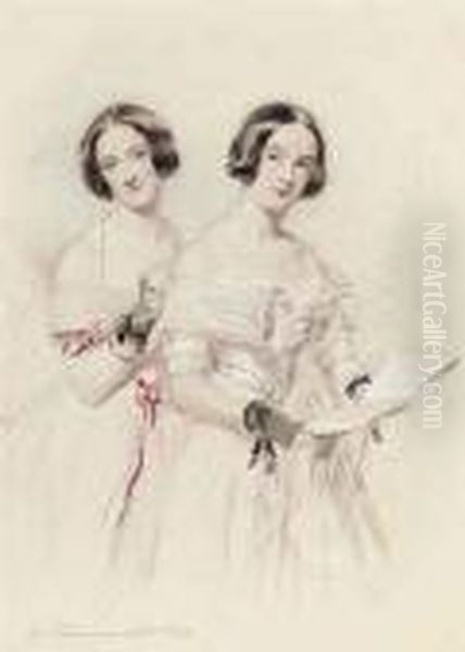 Portrait Study Of Two Young Ladies Dressed For The Opera - view 1