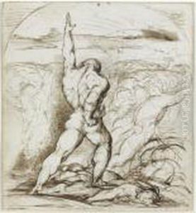 Samson Slaying The Philistines With The Jawbone Of An Ass Recto;figure Studies Verso by George Richmond