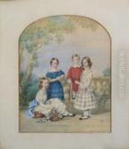 Group Portrait Of Four Children On A Terrace In A Park by George Richmond