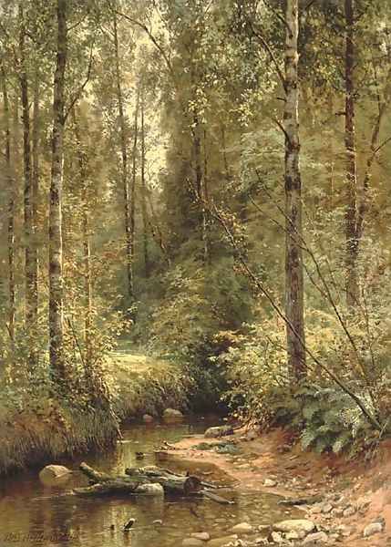 A forest stream by Ivan Shishkin