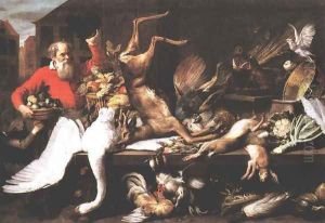 Still Life with Dead Game, Fruits, and Vegetables in a Market 1614 by Frans Snyders