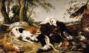 Hounds Bringing down a Boar