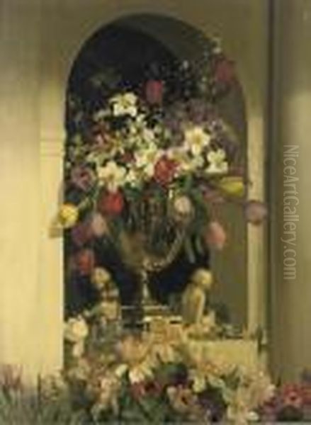Summer Flowers In A Silver Vase - view 1