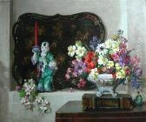 Still Life With Chinese Figurine And Flowers by David the Elder Richter