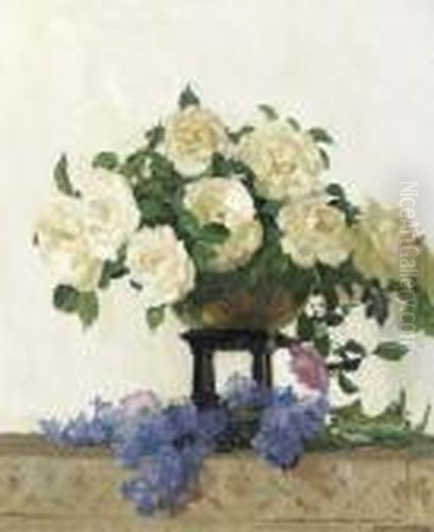 White Roses And Lilac On A Ledge - view 1