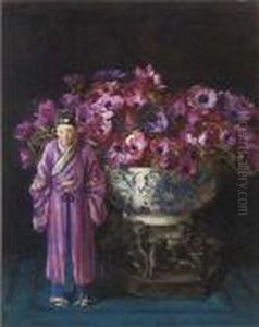 An Oriental Figurine Before A Vase Of Anemones by David the Elder Richter