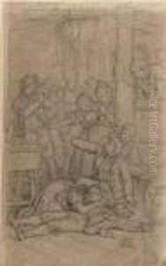 A Brawl In An Inn by Adrian Ludwig Richter